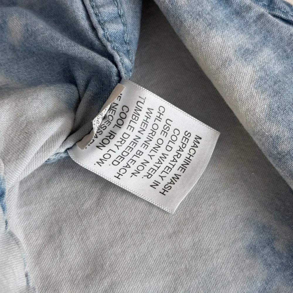 PacSun Mens Medium Bleached Denim Sleeveless‎ Button Down Shirt Blue Tie Dye